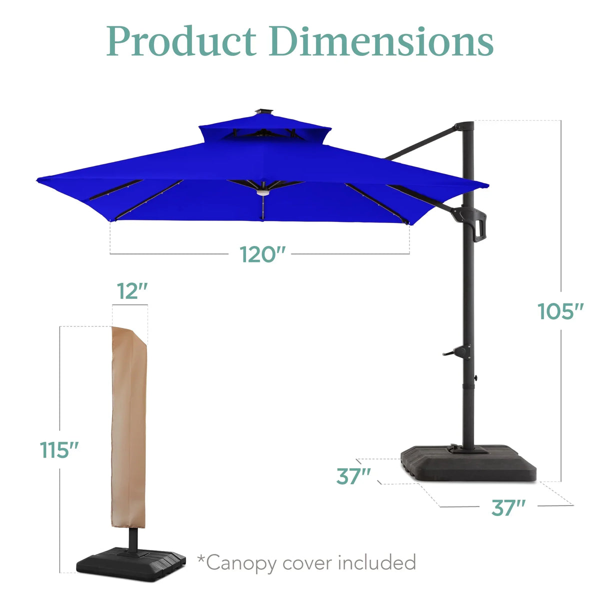 2026 NEW Best Choice Products 10x10ft 2-Tier Square Outdoor Solar LED Cantilever Patio Umbrella w/ Base Included - Tan