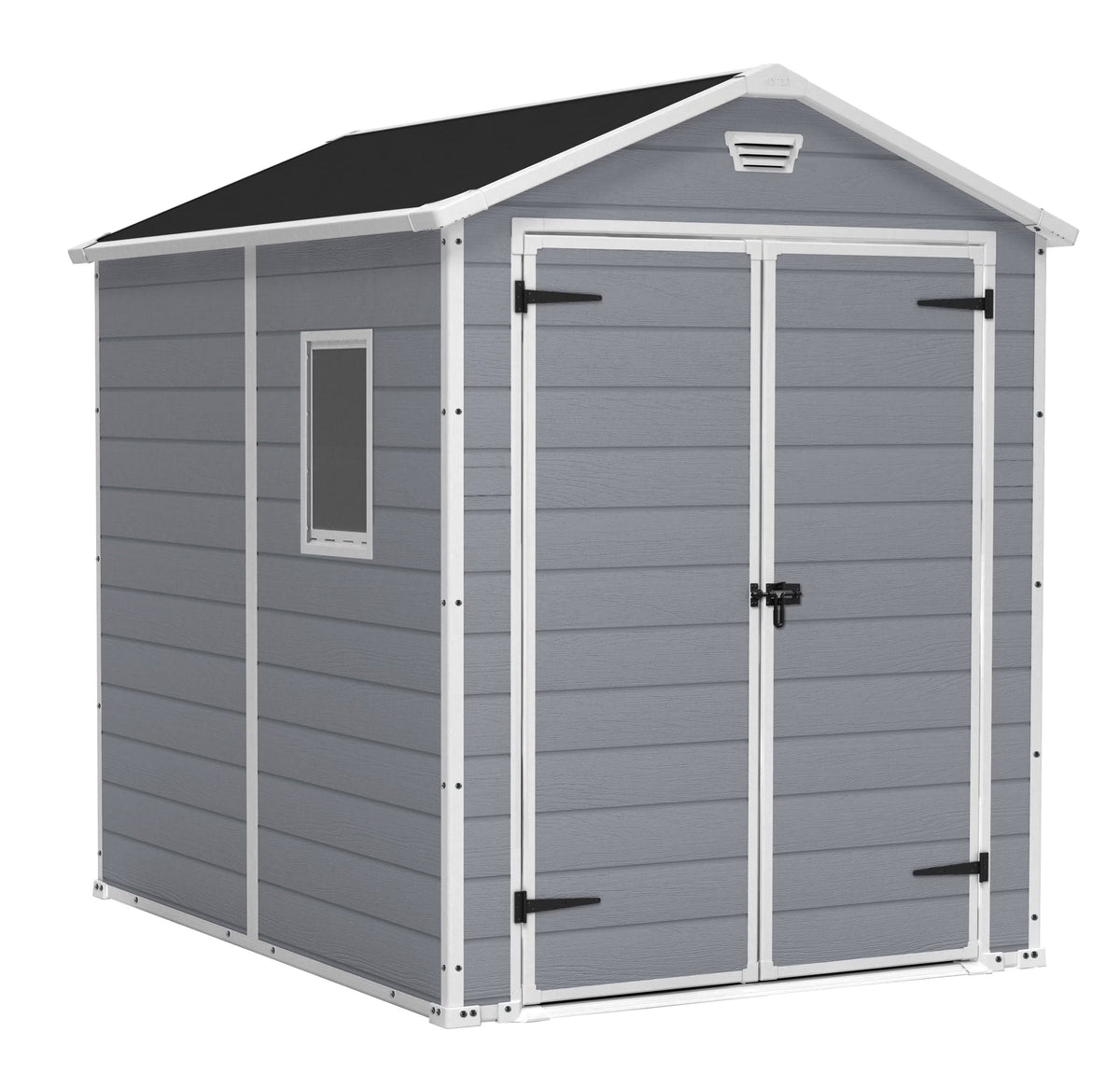 2026 NEW Keter 213413 Manor DD 6 X 8 Foot All Weather Outdoor Storage Shed, Grey