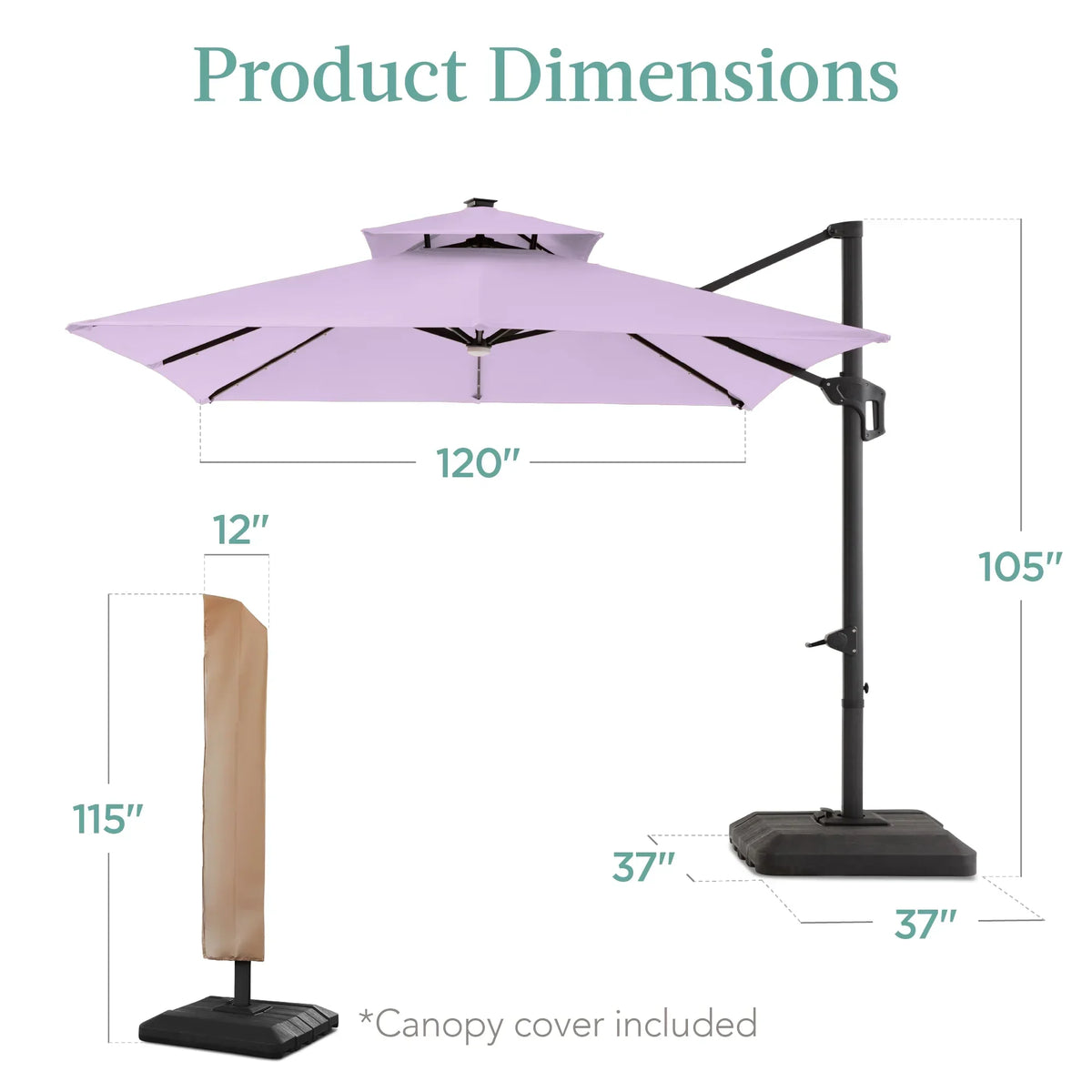 2026 NEW Best Choice Products 10x10ft 2-Tier Square Outdoor Solar LED Cantilever Patio Umbrella w/ Base Included - Tan