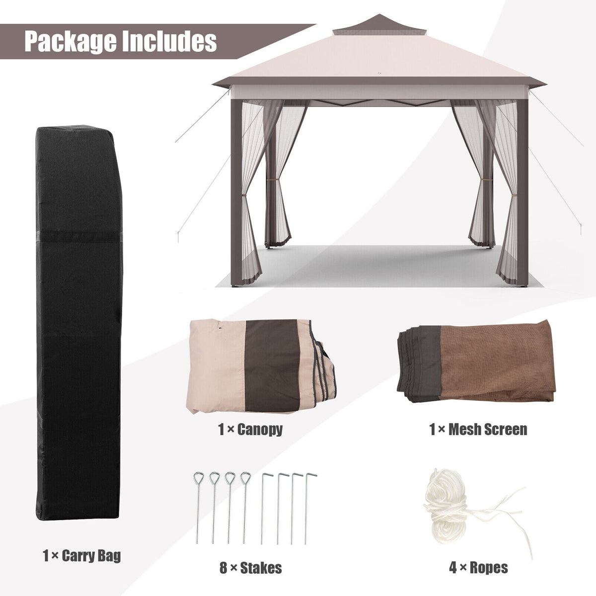 2026 NEW Gymax 11 x 11 ft Pop up Gazebo 2-Tier Patio Canopy Tent Shelter w/ Carrying Bag Beige