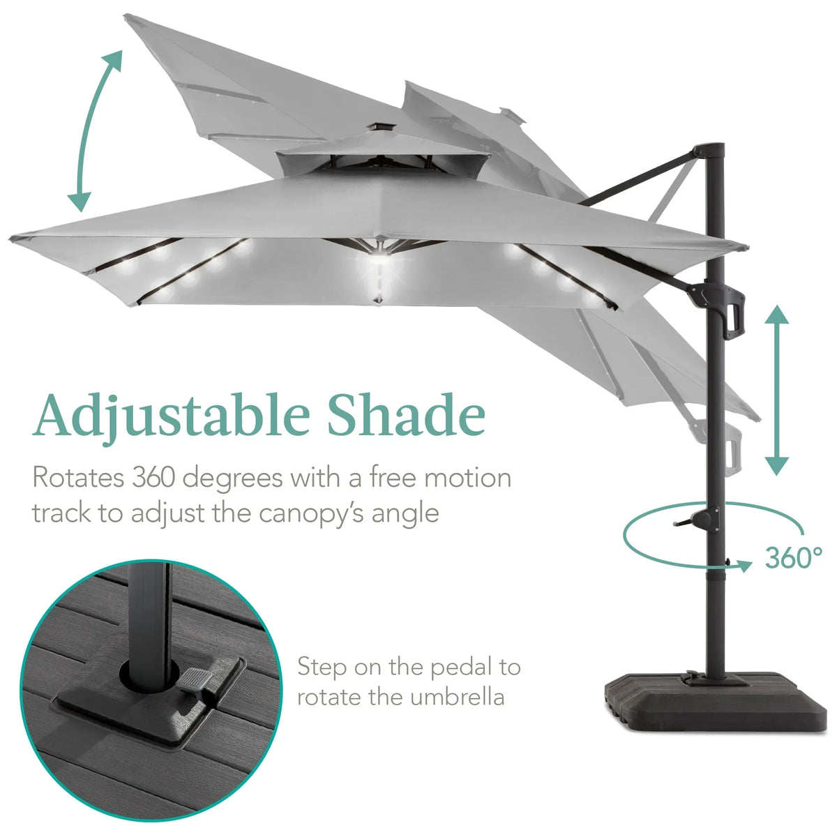 2026 NEW Best Choice Products 10x10ft 2-Tier Square Outdoor Solar LED Cantilever Patio Umbrella w/ Base Included - Tan