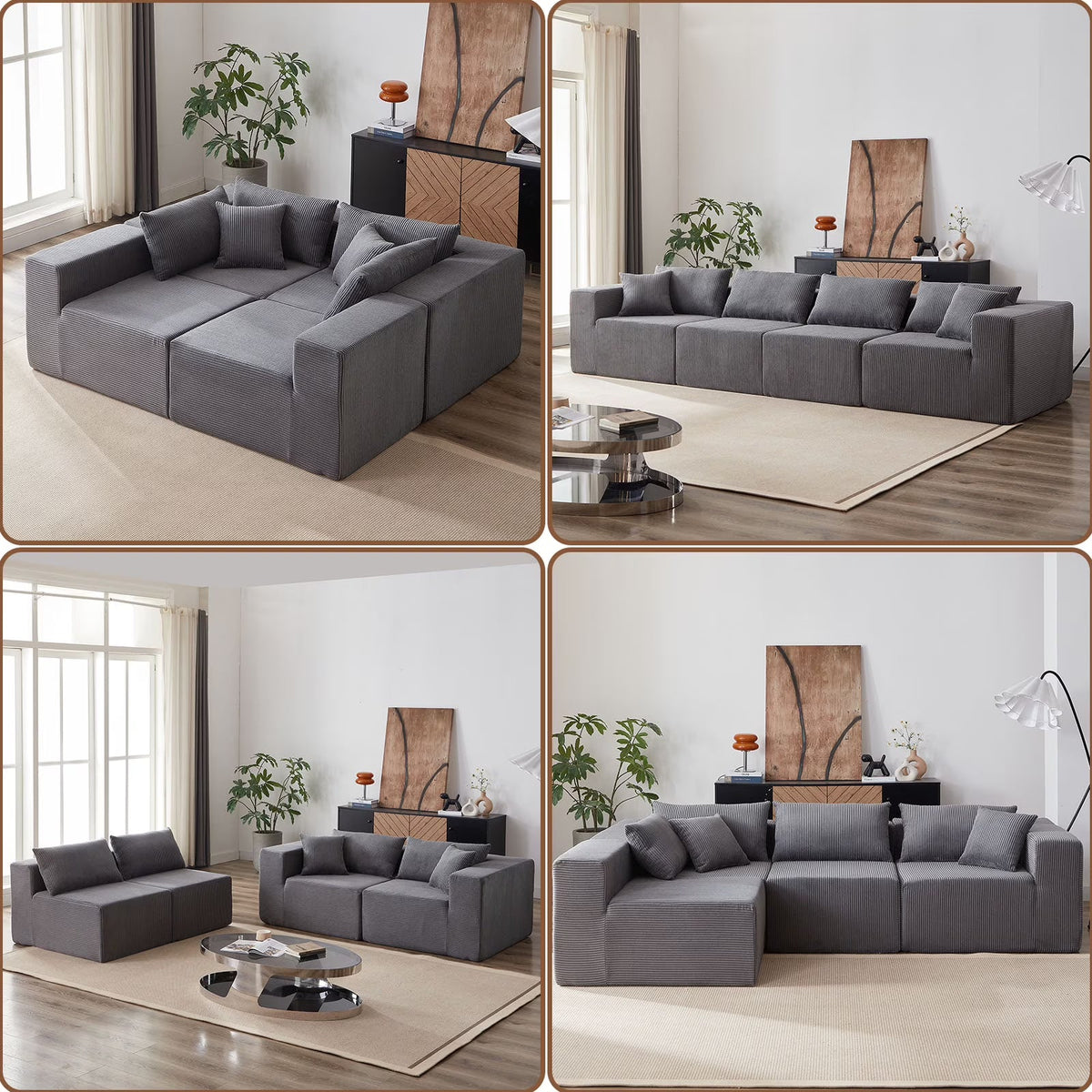 2026 NEW 104-Inch Corduroy Modular L Shaped Sectional Sofa,Luxury Floor Couch Set,Upholstered Indoor Furniture,Foam-Filled Compressed Sofa for Living Room,Bedroom,4 PC Free Combination