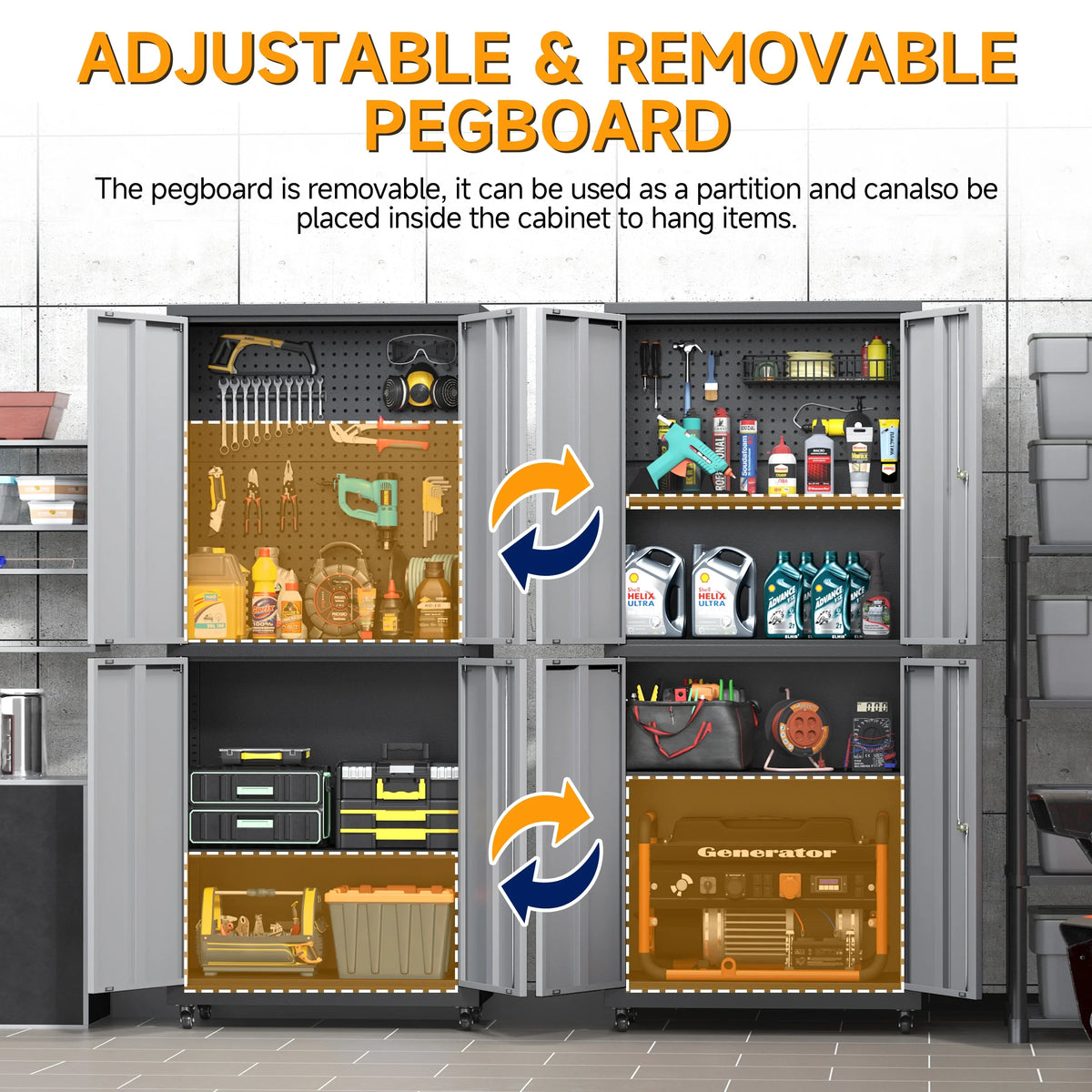 2026 NEW Metal Storage Cabinet with Wheels,Rolling Tool Cabinet with Doors and Adjustable Shelves,Heavy Duty Garage Storage Cabinet