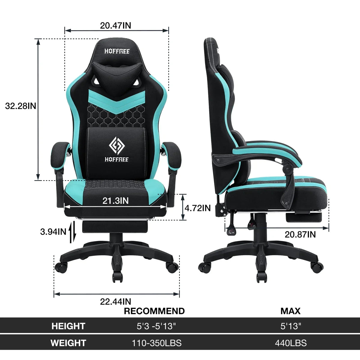 2026 NEW Hoffree Gaming Chair with Massage Fabric Office Chair with footrest for Adults, Ergonomic Gamer Chair with Headrest and Lumbar Support for Office Gaming, 440 LBS
