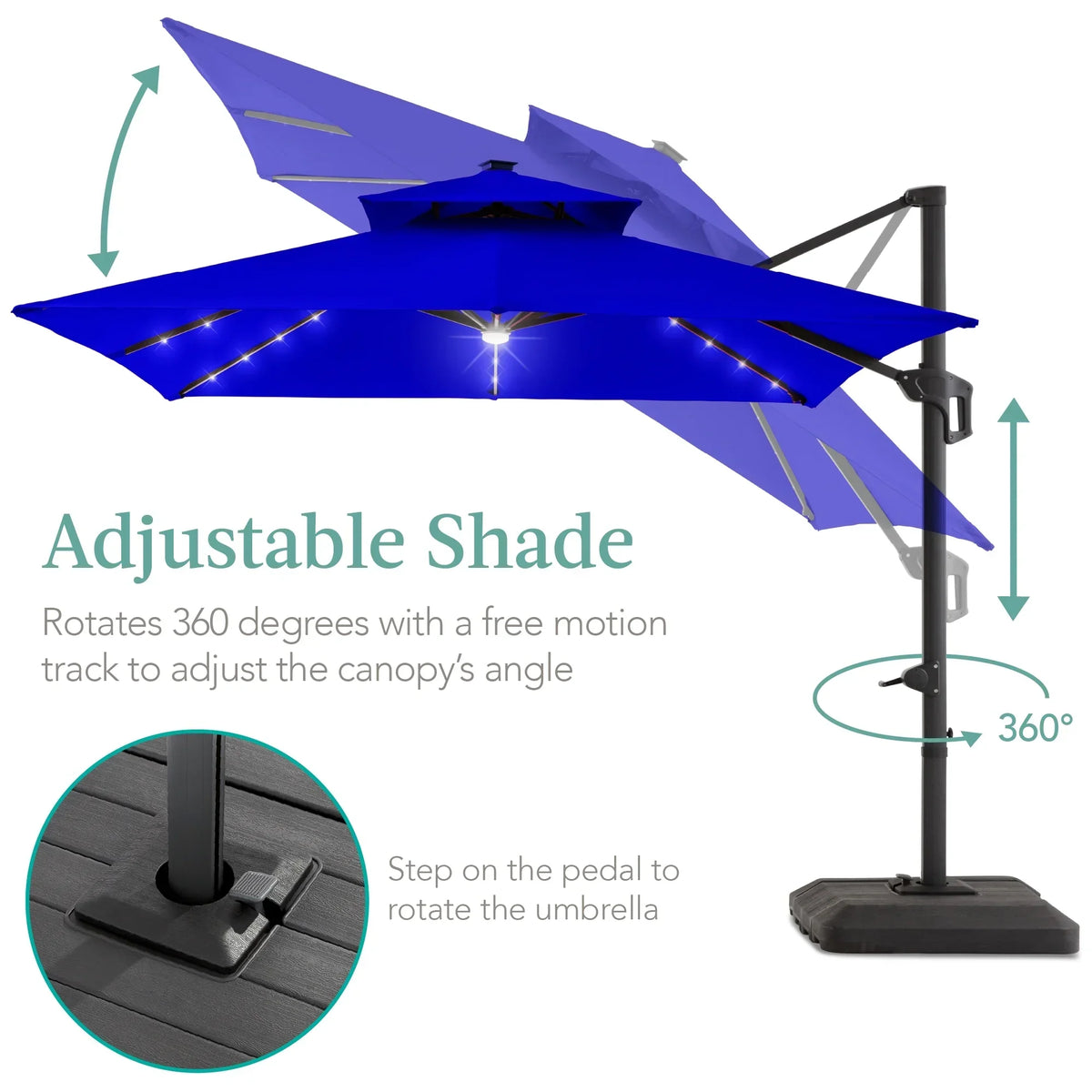 2026 NEW Best Choice Products 10x10ft 2-Tier Square Outdoor Solar LED Cantilever Patio Umbrella w/ Base Included - Tan