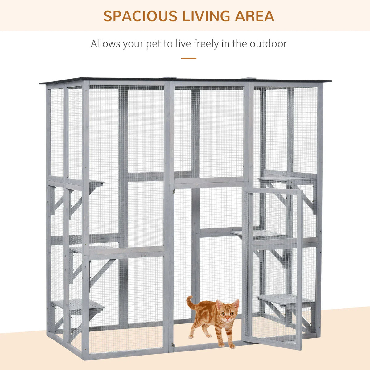 2026 NEW PawHut Wooden Catio Enclosure with Weather Protection, 6 Platforms, Outdoor, Large, 71" x 38.5" x 71"