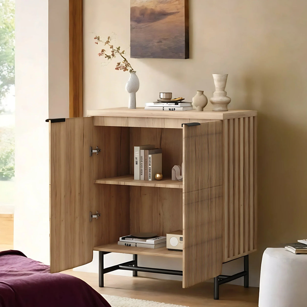 2026 NEW Vivvoo 30" Wood Nightstand Fluted Door Accent Cabinet