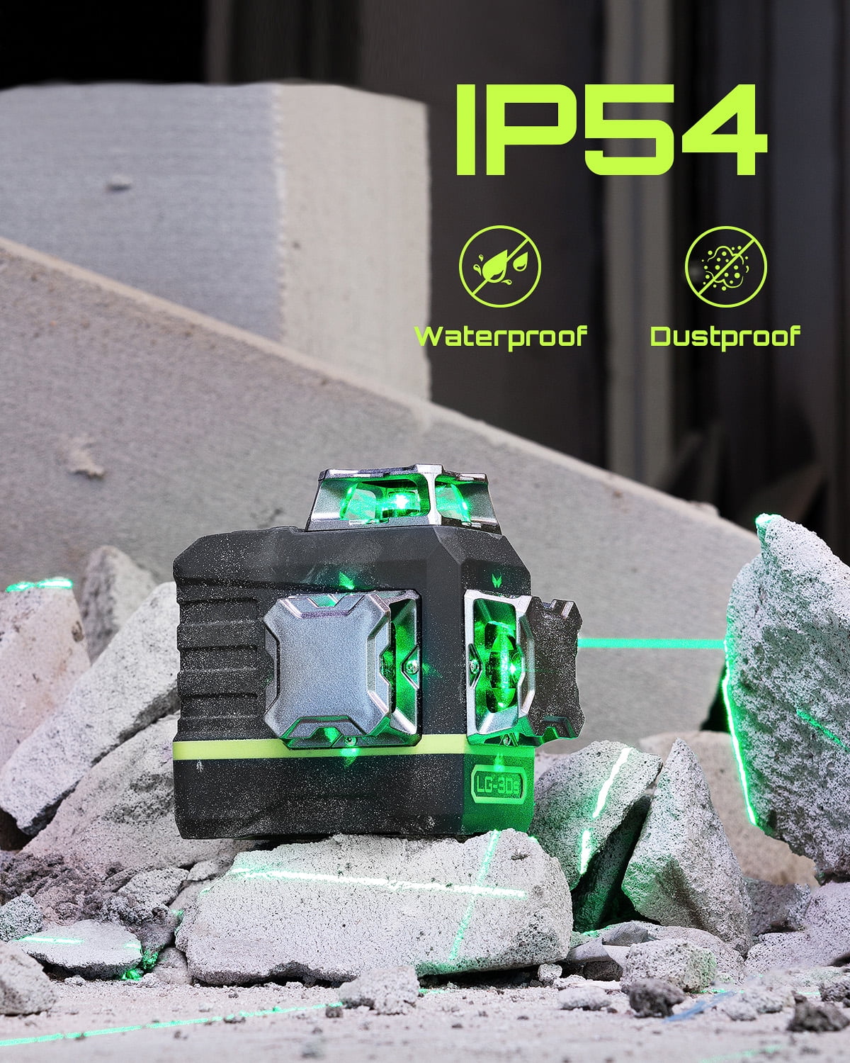 2026 NEW Laser Level 3x360- LASGOO with Remote Control, 2 Rechargeable Batteries, 100FT Range, 360- Magnetic Rotating Stand, IP54, 3Ds
