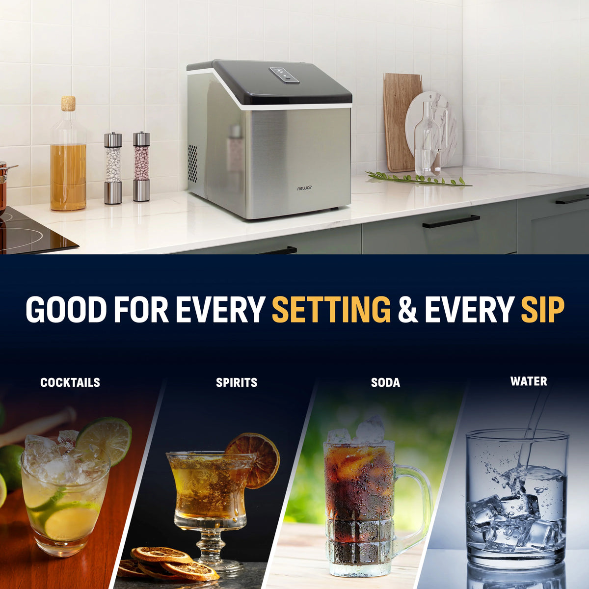 2026 NEW Newair Portable Countertop 40lb Clear Ice Maker Machine, Stainless Steel