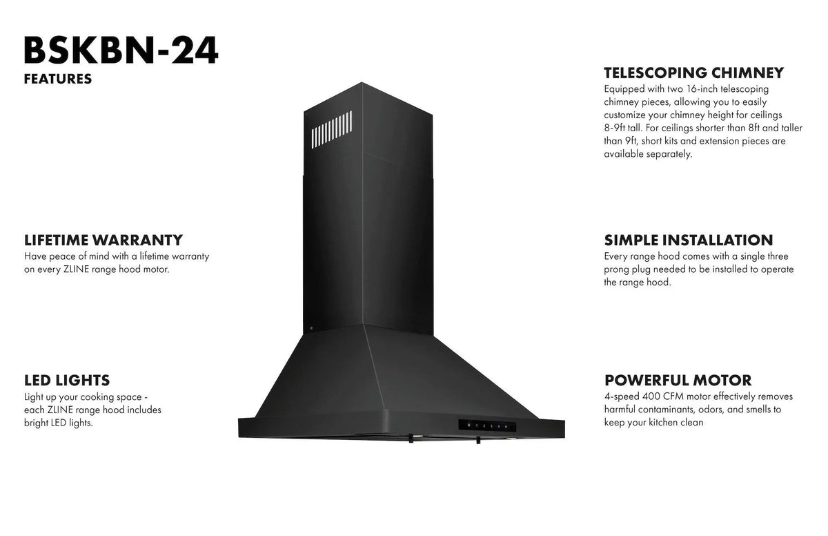 2026 NEW ZLINE 36 in. Wall Mount Range Hood in Black Stainless Steel (BSKBN-36)