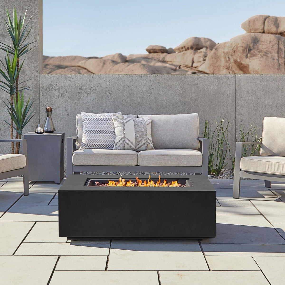 2026 NEW Real Flame Aegean 50" Rectangle Steel Propane or Natural Gas Fire Pit Table in Black