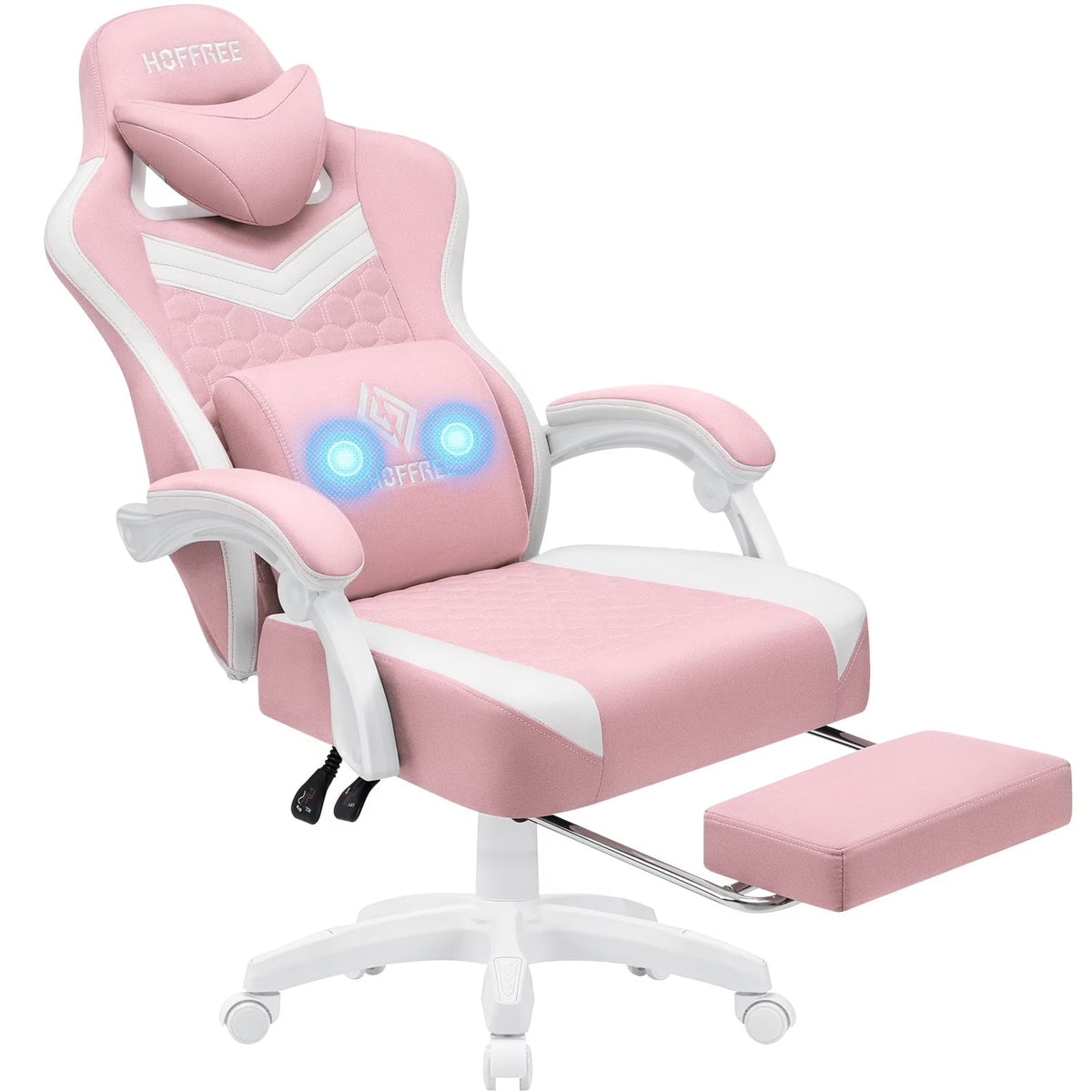 2026 NEW Hoffree Gaming Chair with Massage Fabric Office Chair with footrest for Adults, Ergonomic Gamer Chair with Headrest and Lumbar Support for Office Gaming, 440 LBS