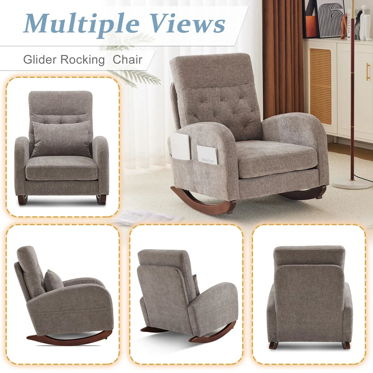2026 NEW Ktaxon Rocking Accent Chair Glider Reading Chair Comfy Teddy Velvet Upholstered Single Sofa Rocker for Living Room, Nursery, Bedroom Beige