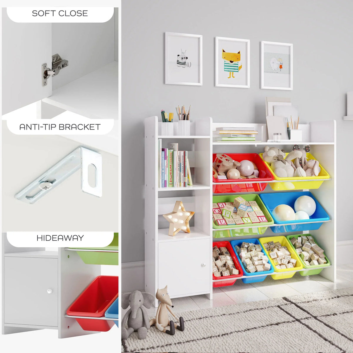 2026 NEW Sturdis Kids Toy Storage Organizer With Bookshelf and White Bins
