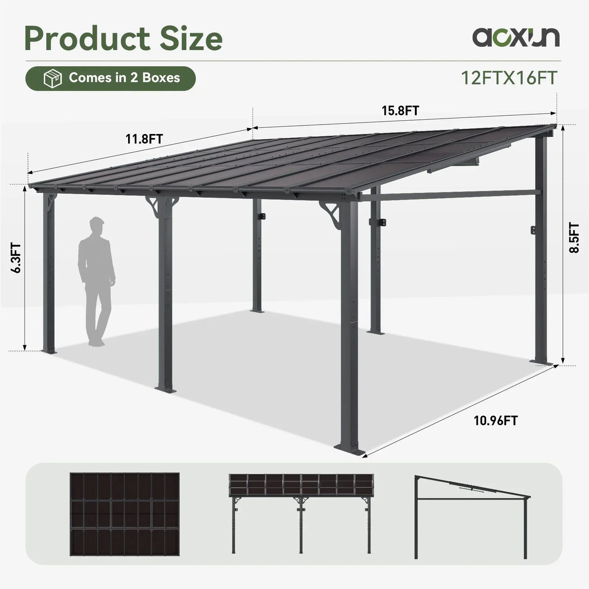 2026 NEW Aoxun 8' x 5' Gazebo for Patio, Gazebo Pergola with Sloped Roof, Grill Gazebo Large Wall-Mounted Heavy Duty Awnings, for Backyard, Deck, Patio