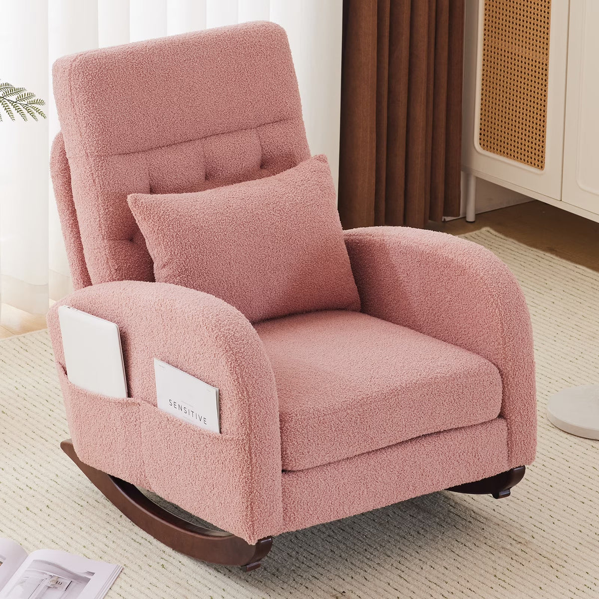2026 NEW Ktaxon Rocking Accent Chair Glider Reading Chair Comfy Teddy Velvet Upholstered Single Sofa Rocker for Living Room, Nursery, Bedroom Beige