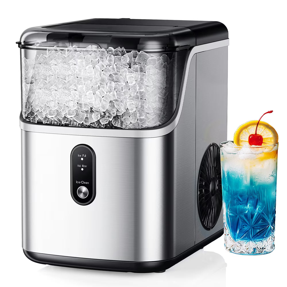 2026 NEW Simzlife Nugget Ice Maker Countertops, 35.9lbs Per Day Portable Pebble ice machine, Crushed Sonic ice maker with Soft Chewable Ice for Home, Party, RV, Camping, Stainless Steel Silver