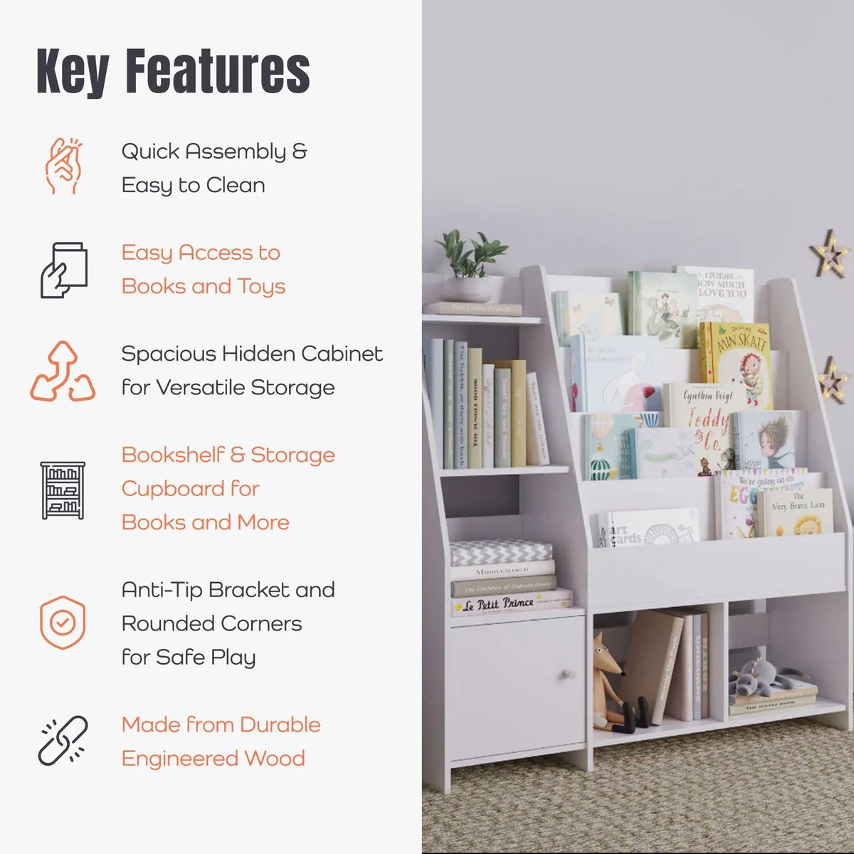 2026 NEW Sturdis Kids Toy Storage Organizer With Bookshelf and White Bins