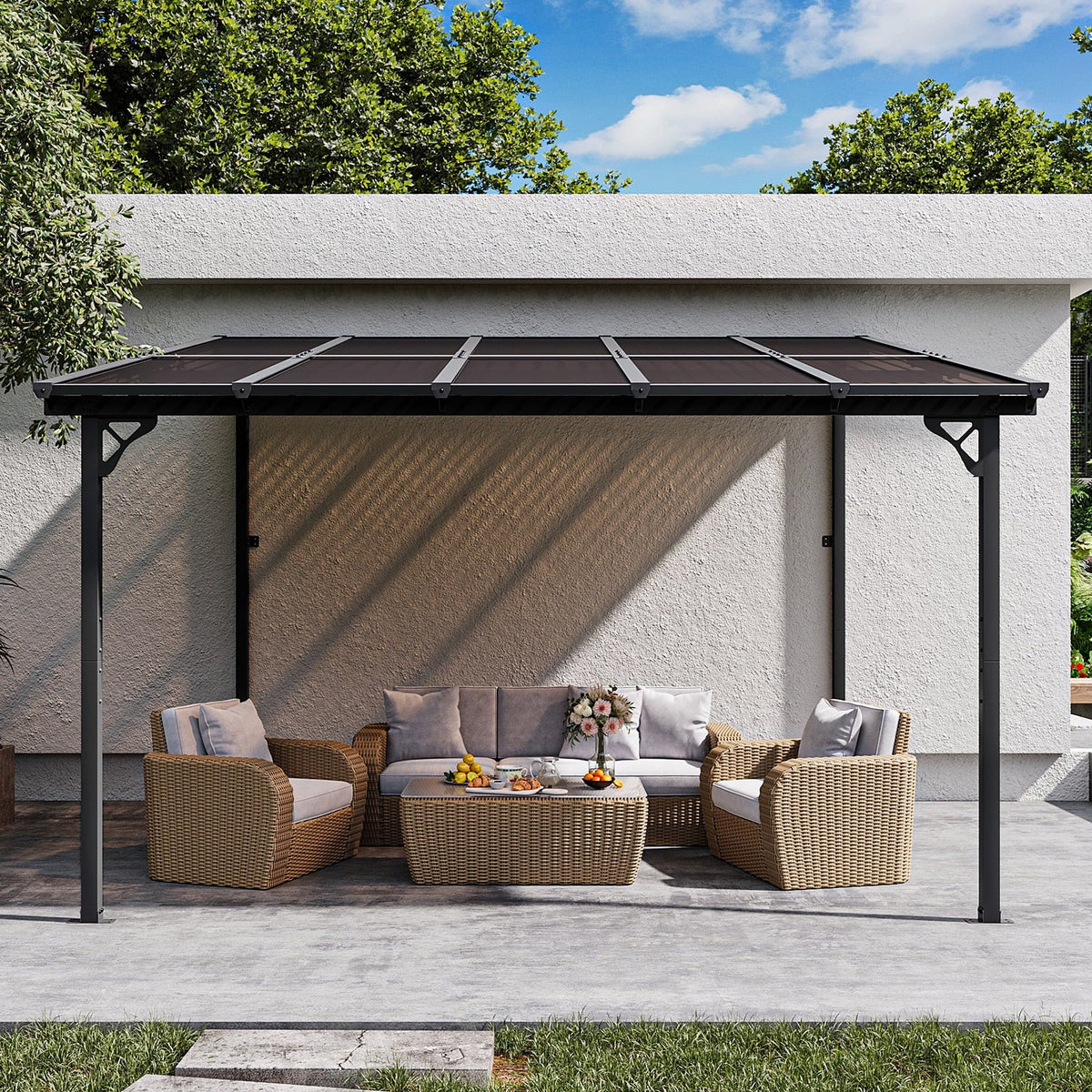 2026 NEW Aoxun 8' x 5' Gazebo for Patio, Gazebo Pergola with Sloped Roof, Grill Gazebo Large Wall-Mounted Heavy Duty Awnings, for Backyard, Deck, Patio
