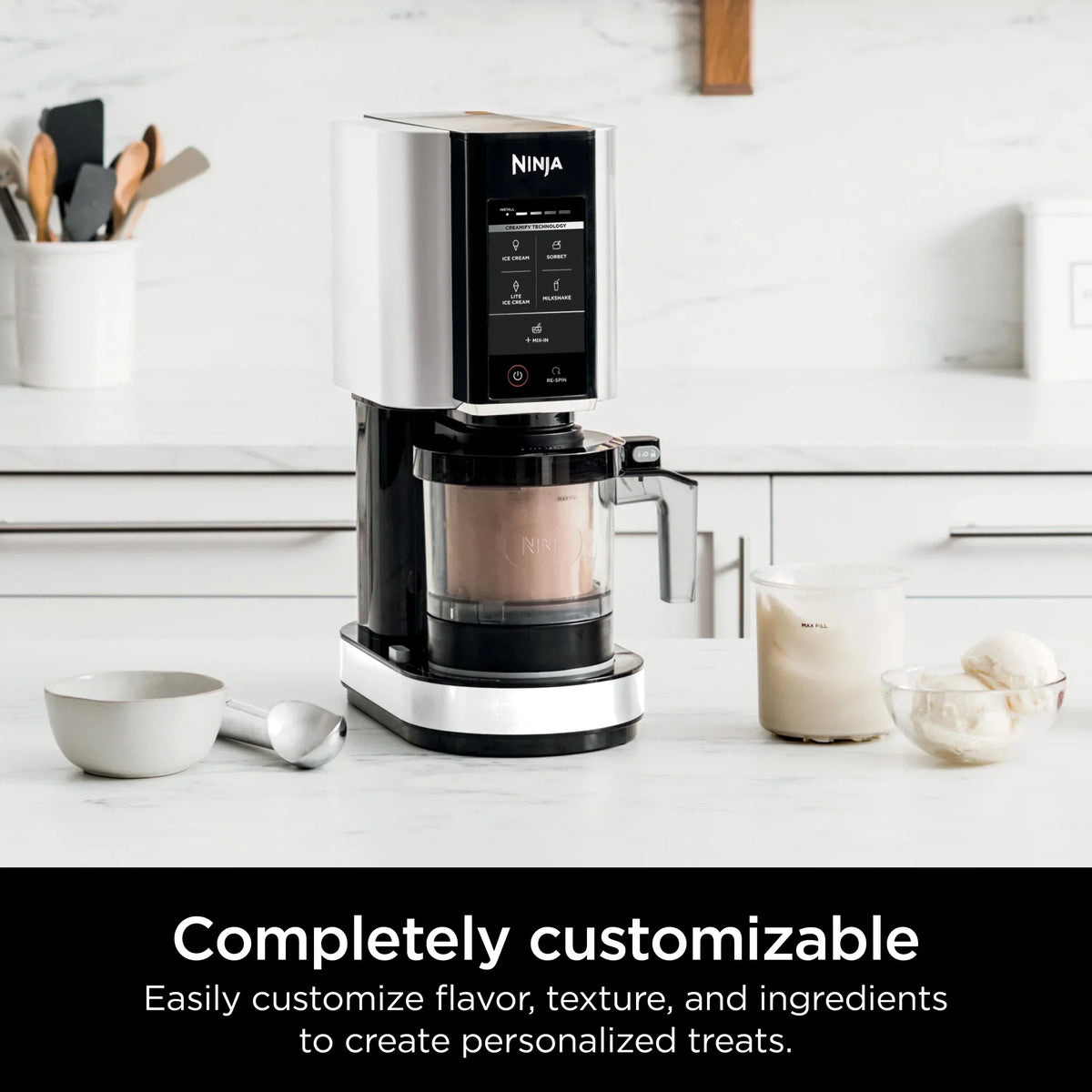 2026 NEW Ninja CREAMi Ice Cream Maker, for Gelato, Mix-ins, Milkshakes, Sorbet, Smoothie Bowls & More, 5 One-Touch Programs, with (2) 16 oz Pint Containers & Lids, Perfect for Kids, White, NC300WH