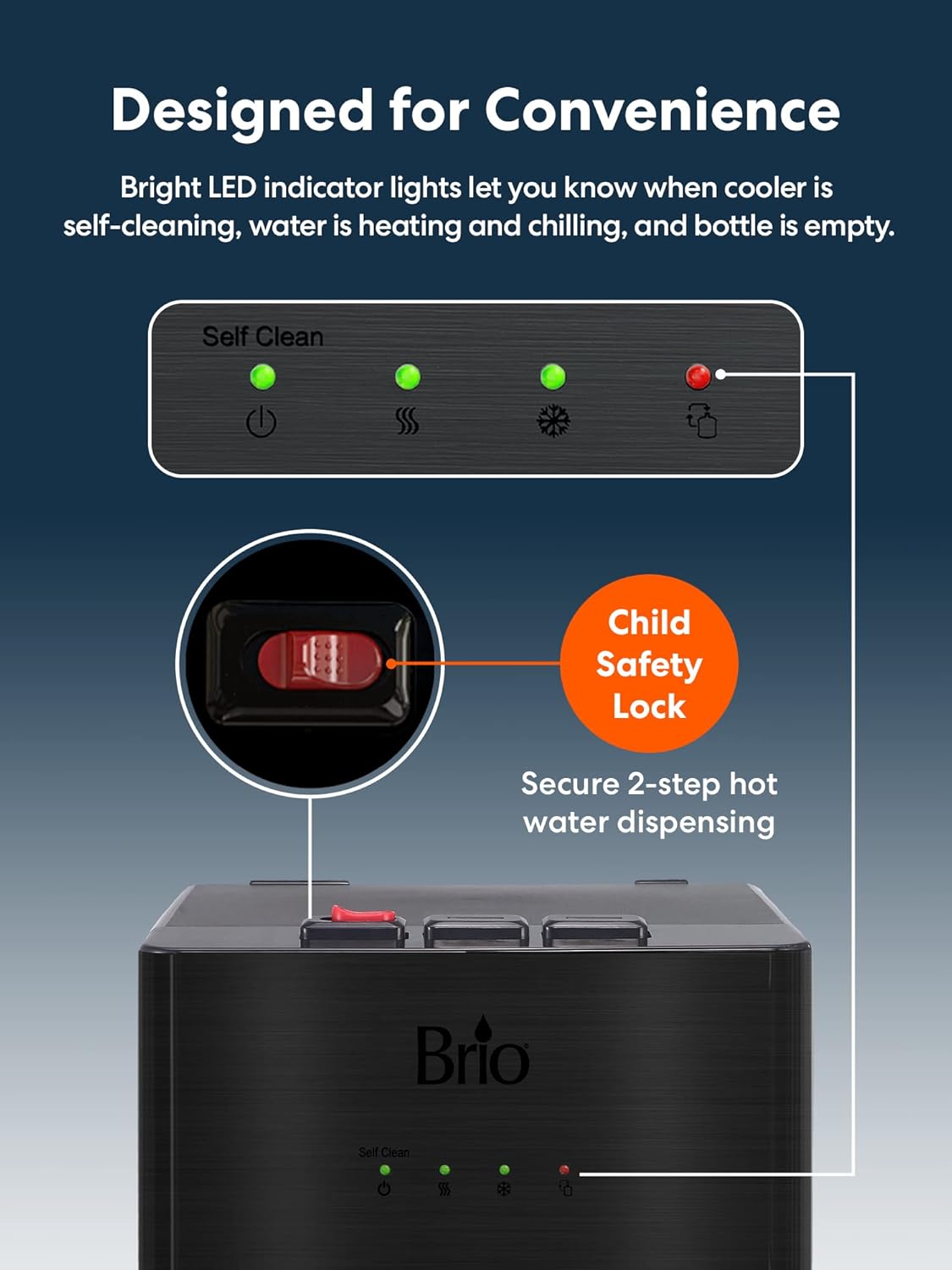 Self Cleaning Bottom Loading Water Cooler Water Dispenser ?Black Stainless Steel - 3 Temperature Settings - Hot, Room & Cold Water