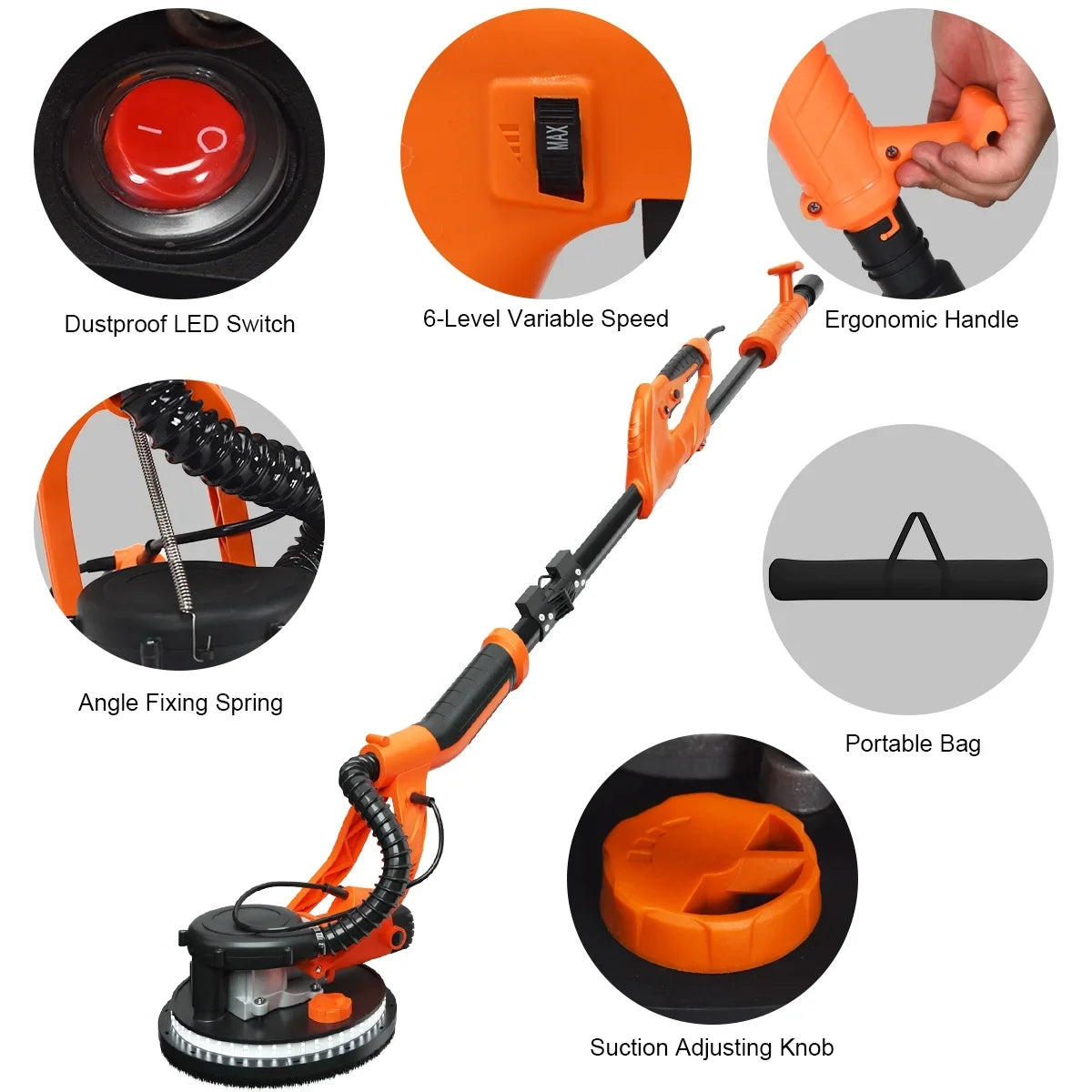 2026 NEW Topbuy 750W Electric Drywall Sander Foldable Drywall Vacuum Sander with Carrying Bag
