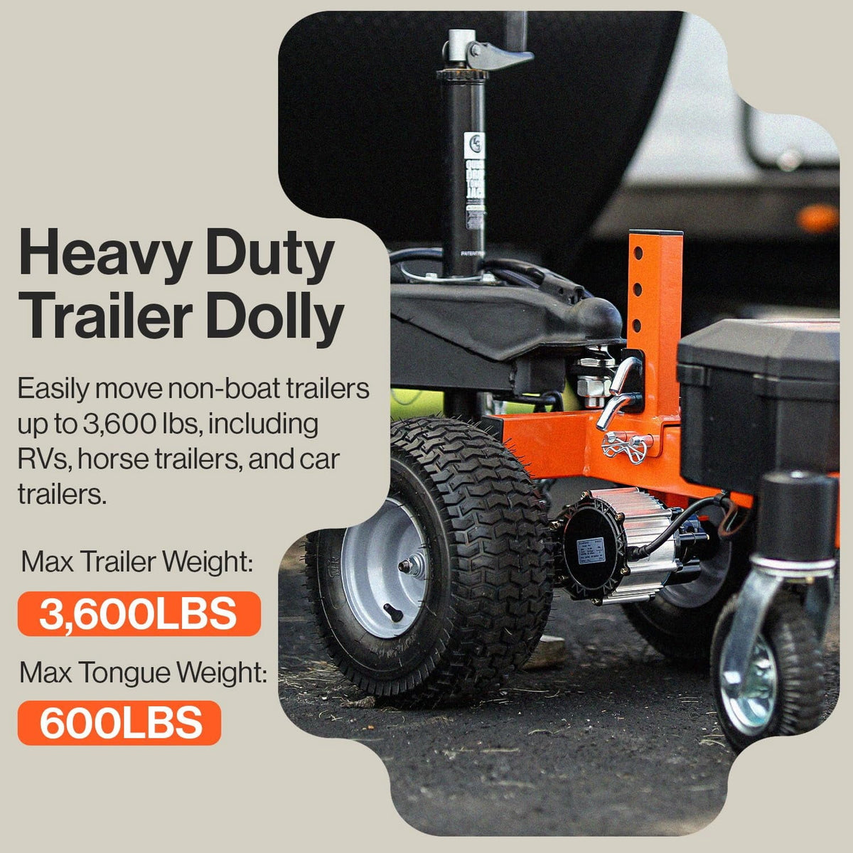 2026 NEW SuperHandy Electric Trailer Dolly 3600 lbs Max Trailer Weight 600 lb Max Tongue Weight DC 24V 800W 7Ah w/Heavy Duty Commercial 2" Ball Hitch Mount