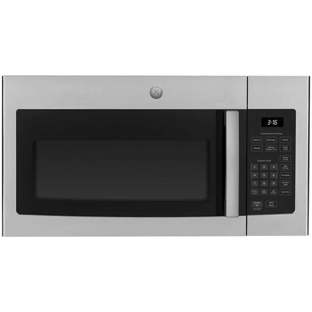 2026 NEW GE JVM3160RFSS 1.6 Cu. Ft. Over-the-Range Microwave Oven Stainless Steel Bundle with Deco Chef Pair of Red Heat Resistant Oven Mitt and 3 YR CPS Enhanced Protection Pack