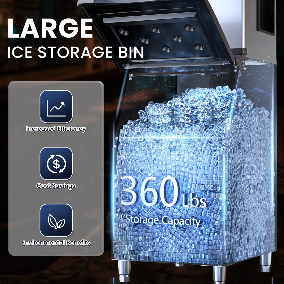 2026 NEW Coolake 22 inch 450lbs/24h Commercial Air Cooled Ice Maker Machine with 360lbs, Cube Ice, Doe/ETL
