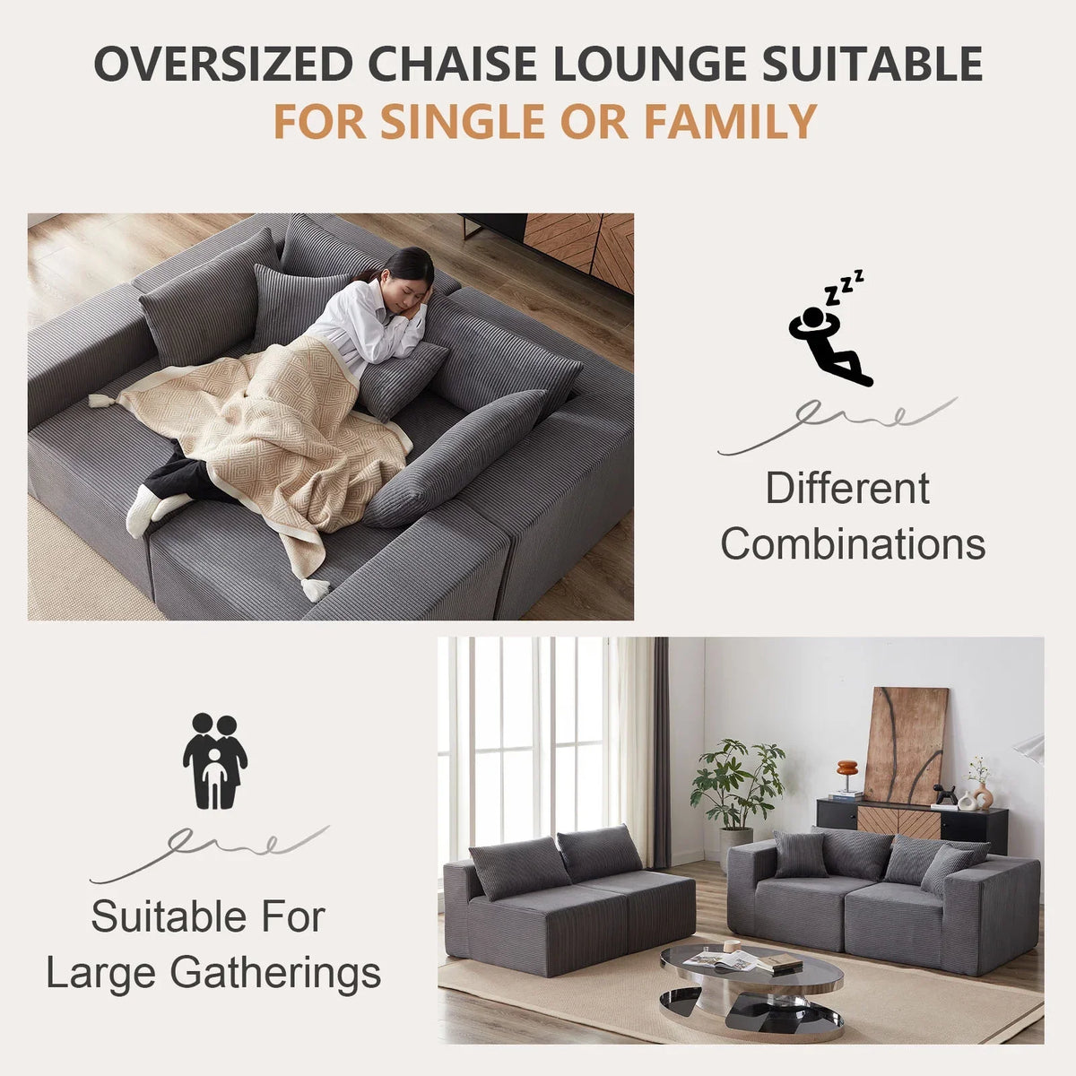 2026 NEW 104-Inch Corduroy Modular L Shaped Sectional Sofa,Luxury Floor Couch Set,Upholstered Indoor Furniture,Foam-Filled Compressed Sofa for Living Room,Bedroom,4 PC Free Combination
