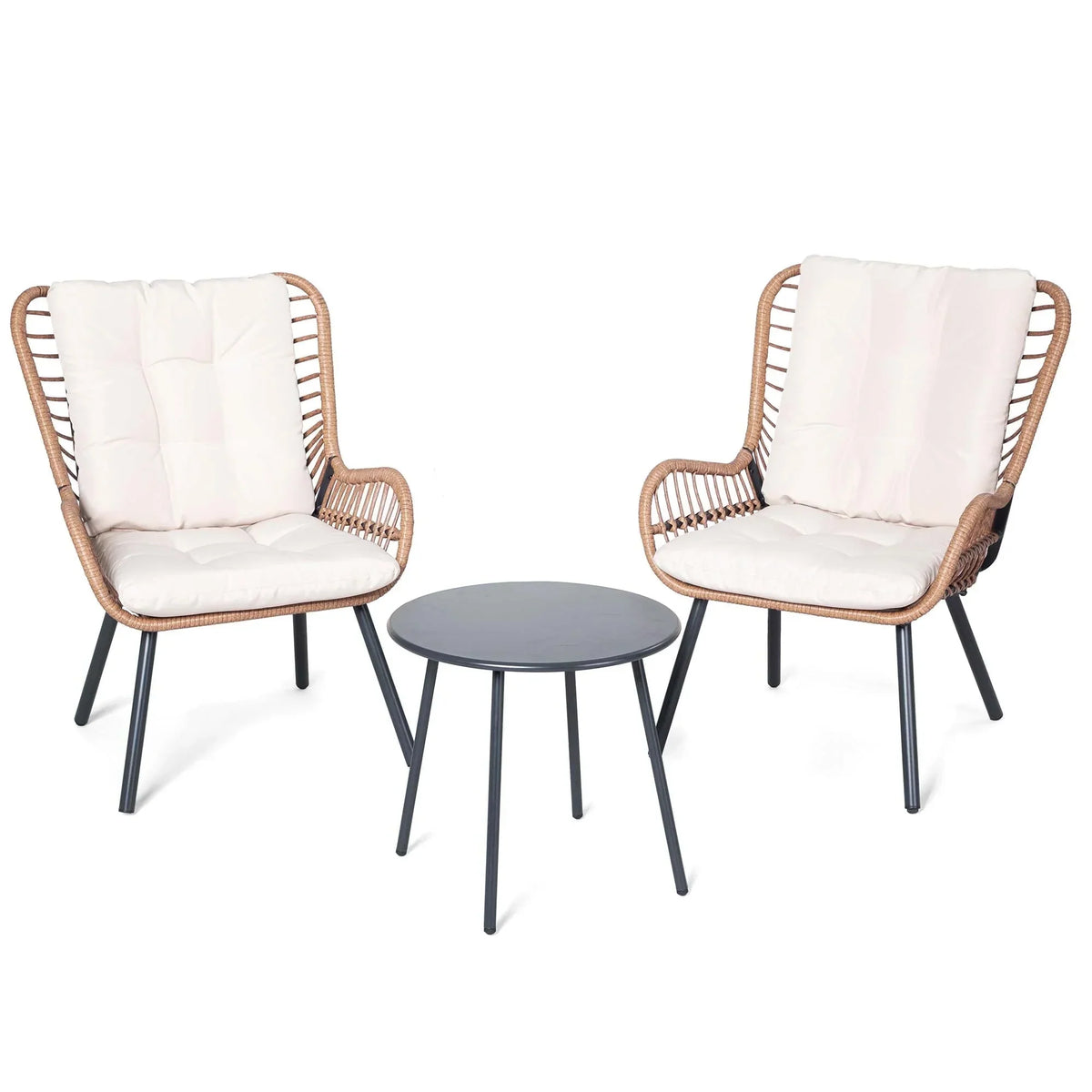 2026 NEW LAUSAINT HOME 3-Piece Patio Furniture Set, High Back Outdoor Bistro with Coffee Table & Beige Cushions for Garden or Deck