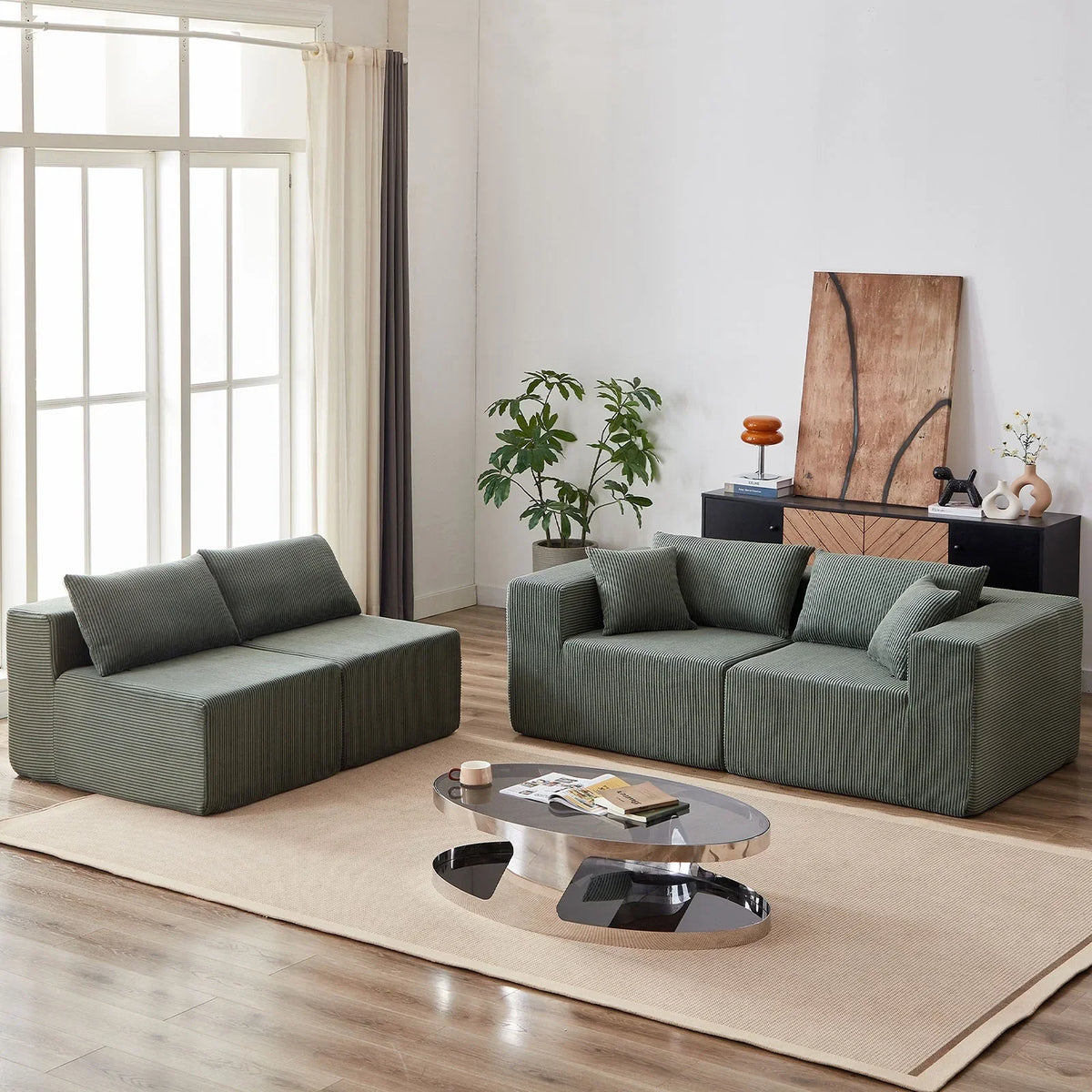 2026 NEW 104-Inch Corduroy Modular L Shaped Sectional Sofa,Luxury Floor Couch Set,Upholstered Indoor Furniture,Foam-Filled Compressed Sofa for Living Room,Bedroom,4 PC Free Combination