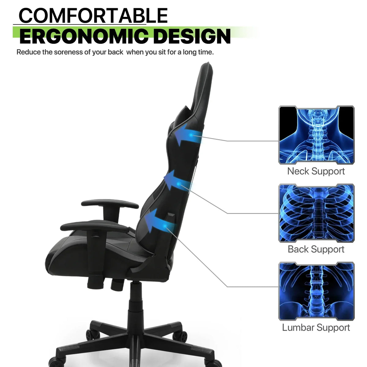 2026 NEW Magshion Ergonomic Gaming Chair, Comfortable Gaming Chair, Computer Chair Leather Desk Chair Adjustable Swivel Gaming Office Chair, Blue