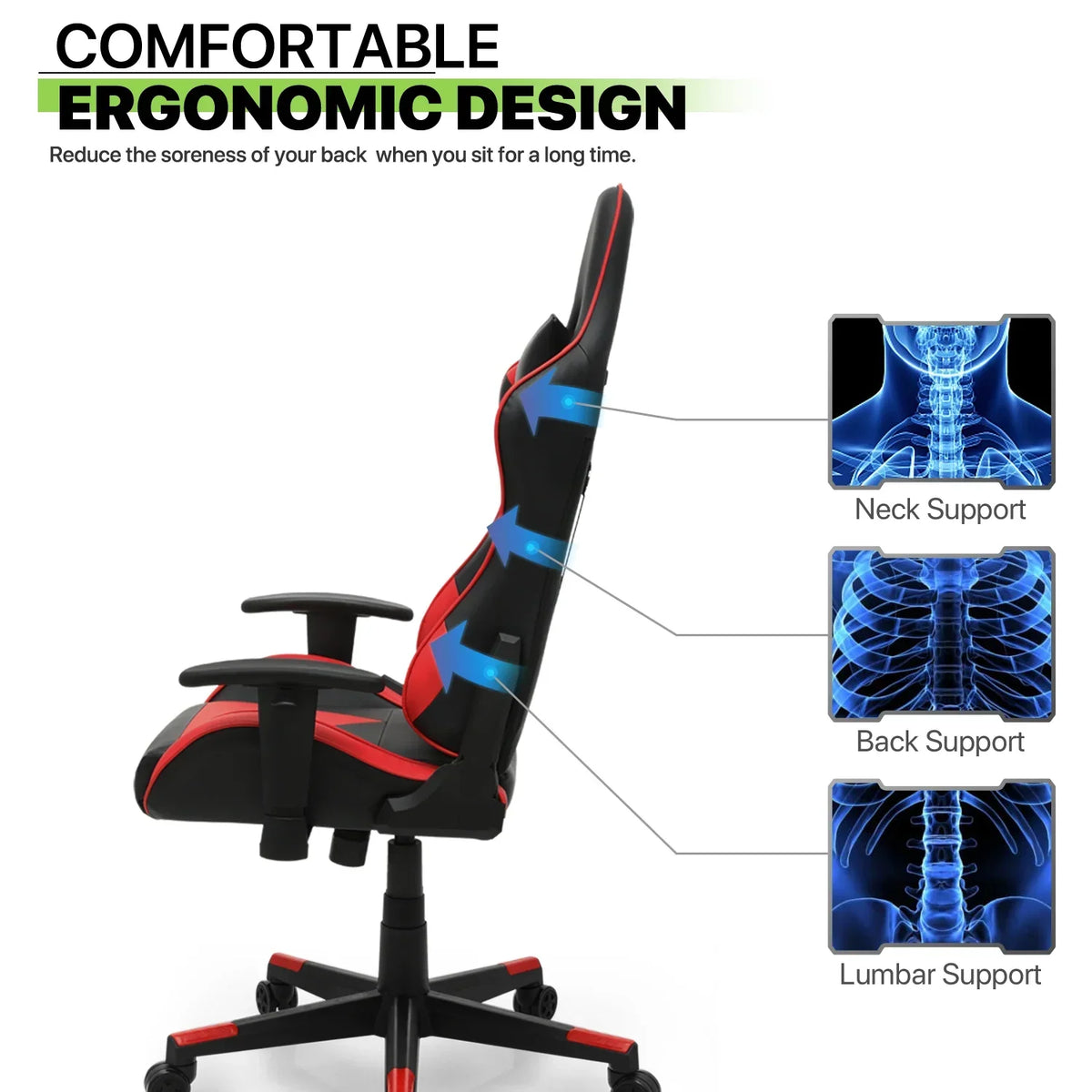 2026 NEW Magshion Ergonomic Gaming Chair, Comfortable Gaming Chair, Computer Chair Leather Desk Chair Adjustable Swivel Gaming Office Chair, Blue