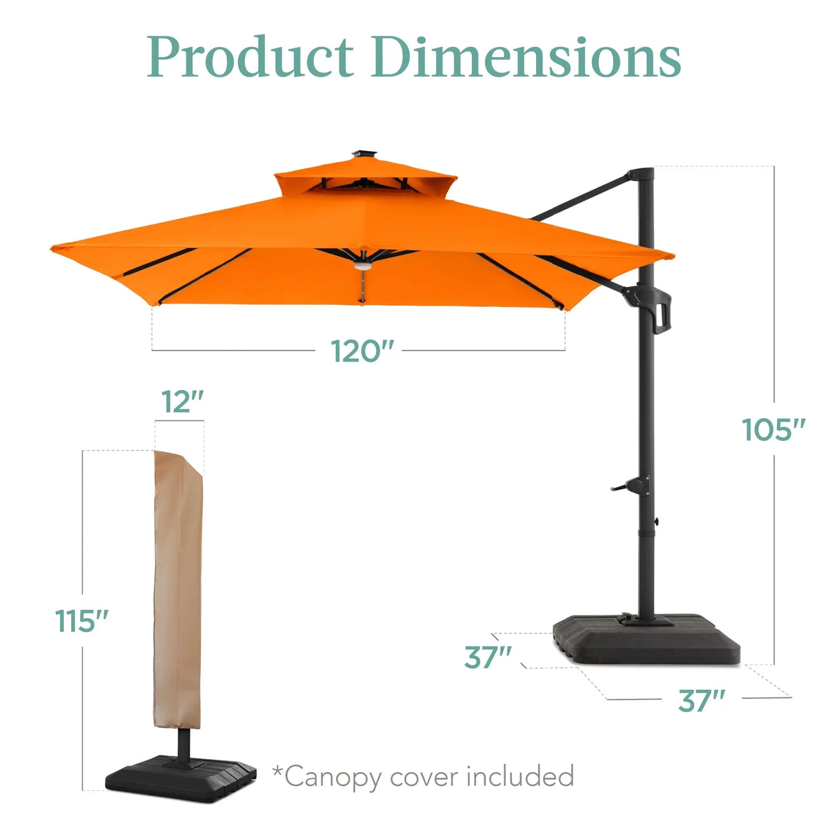 2026 NEW Best Choice Products 10x10ft 2-Tier Square Outdoor Solar LED Cantilever Patio Umbrella w/ Base Included - Tan