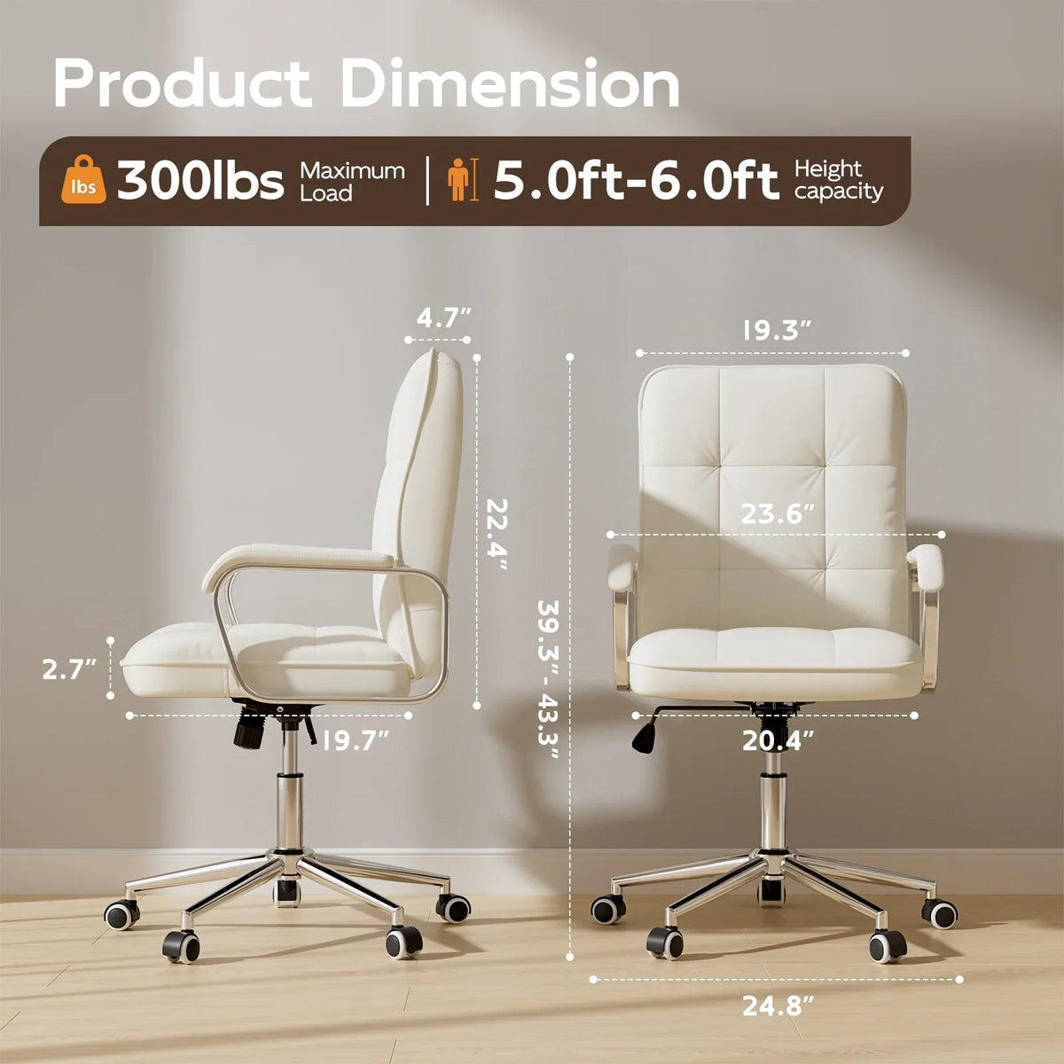 2026 NEW Solfway White Office Chair, Swivel Leather Computer Desk Chair with Wheels and Padded Arms, Executive Office Chair for Adults