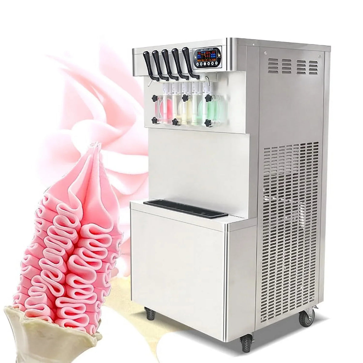 2026 NEW Kolice Commercial ETL 5 Flavors Soft Serve Ice Cream Machine,gelato soft ice cream maker -5 Different Discharge Nozzles,Upper Tanks Refrigerated