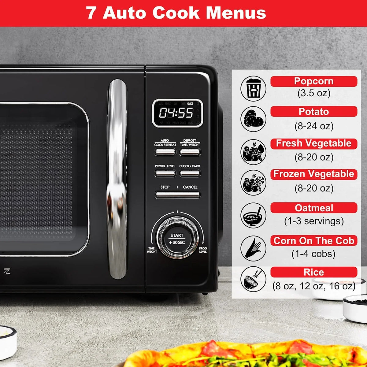 2026 NEW Galanz Retro Countertop Microwave Oven with Auto Cook & Reheat, Defrost, Quick Start Functions, Easy Clean with Glass Turntable, Pull Handle, .9 cu ft, Black