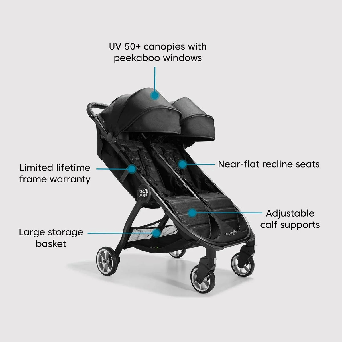 2026 NEW Baby Jogger City Tour 2 Double Stroller. Pitch Black
