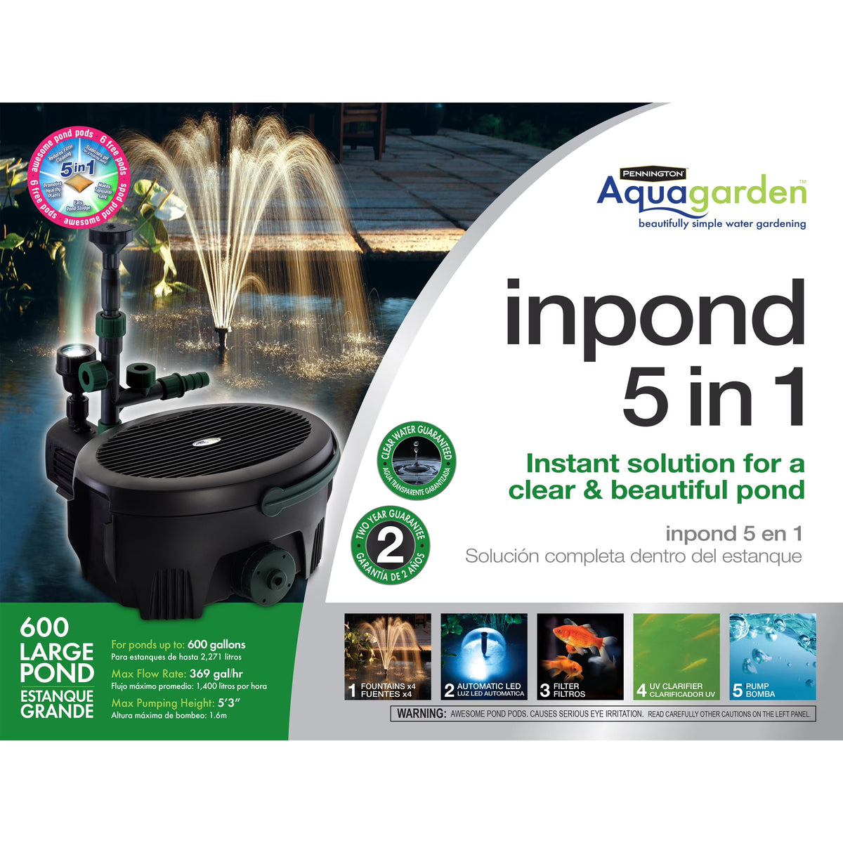 2026 NEW Pennington Aqua Garden All-in-One Kit 369-GPH Electric Submersible Pond Pump, Model# 100541845