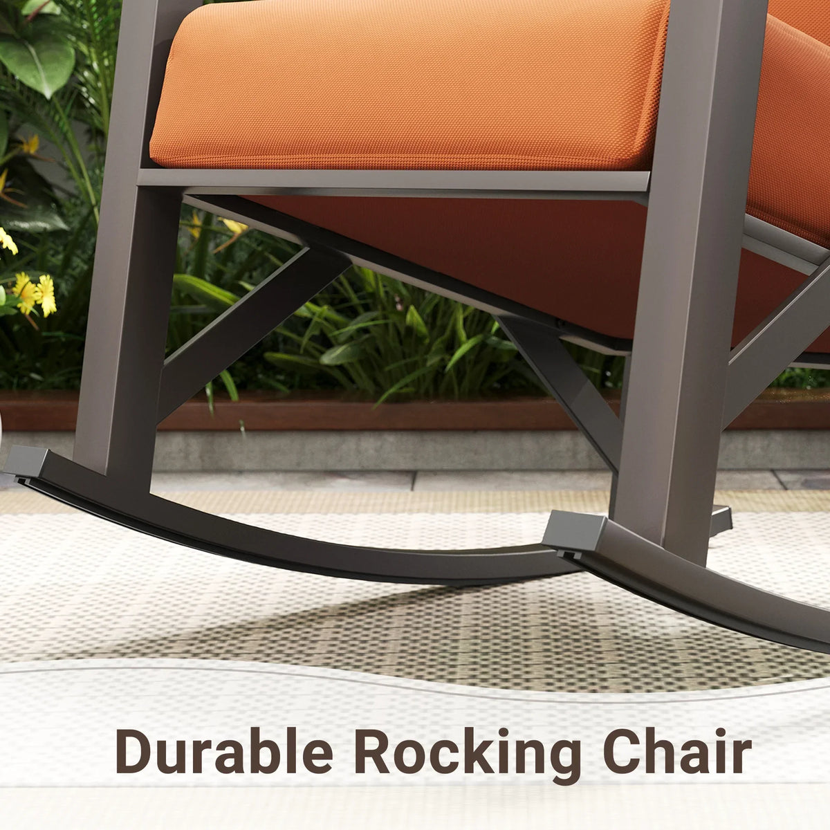 2026 NEW MRUAKA Rocking Chair Bistro Set,3 Piece Outdoor Patio Furniture Set with 2 Rockers and 1 Metal Coffee Table with Thick Cushions for Porch,Backyard,Poolside,Beige