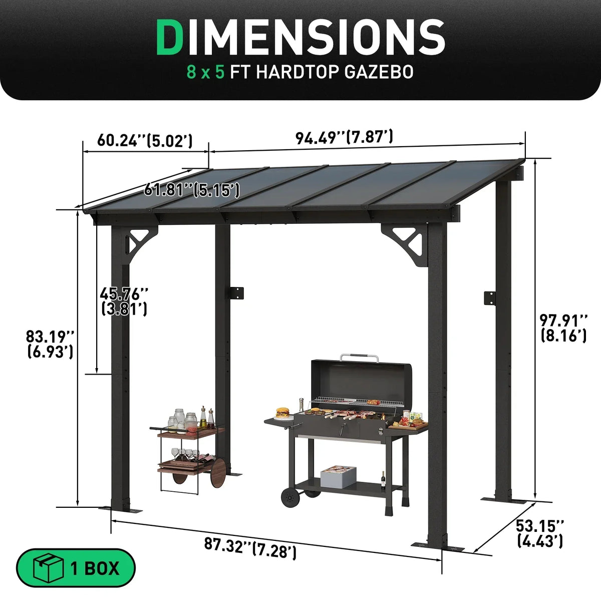 2026 NEW Aoxun 8' x 5' Gazebo for Patio, Gazebo Pergola with Sloped Roof, Grill Gazebo Large Wall-Mounted Heavy Duty Awnings, for Backyard, Deck, Patio