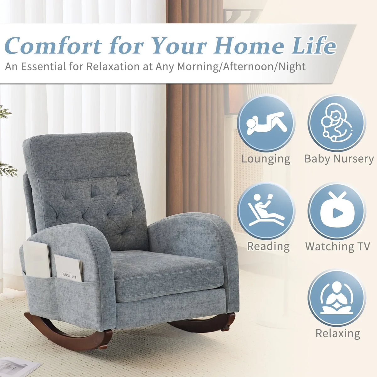 2026 NEW Ktaxon Rocking Accent Chair Glider Reading Chair Comfy Teddy Velvet Upholstered Single Sofa Rocker for Living Room, Nursery, Bedroom Beige