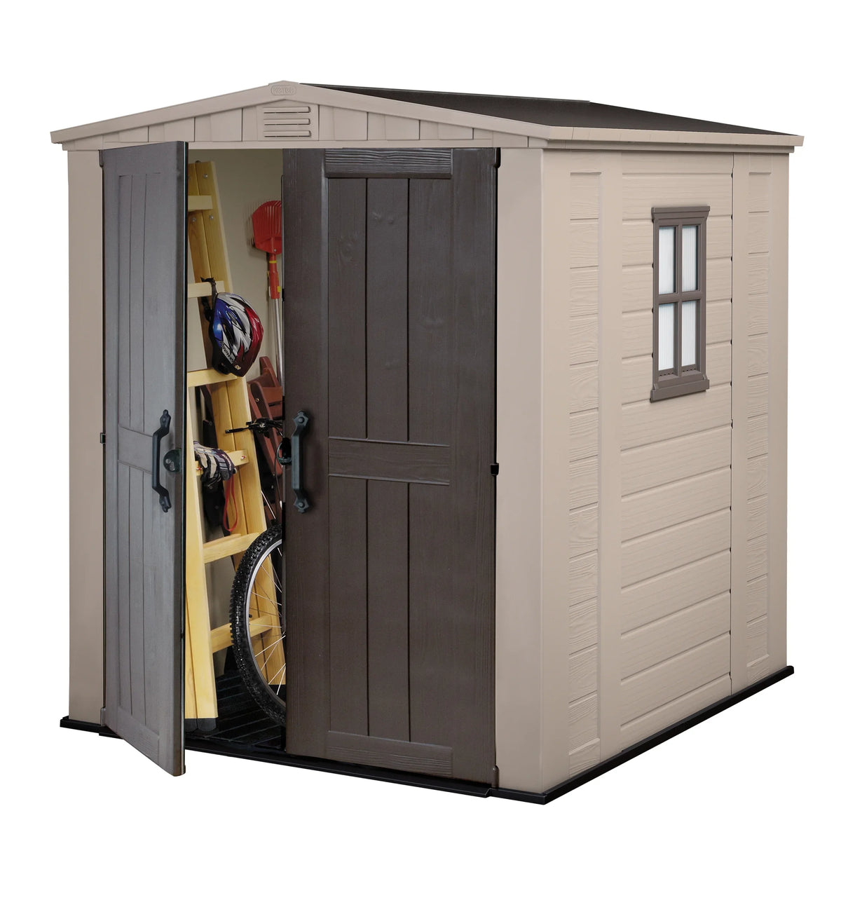 2026 NEW Keter Factor 8 x 11 Foot All Weather Resin Outdoor Storage Shed, Taupe