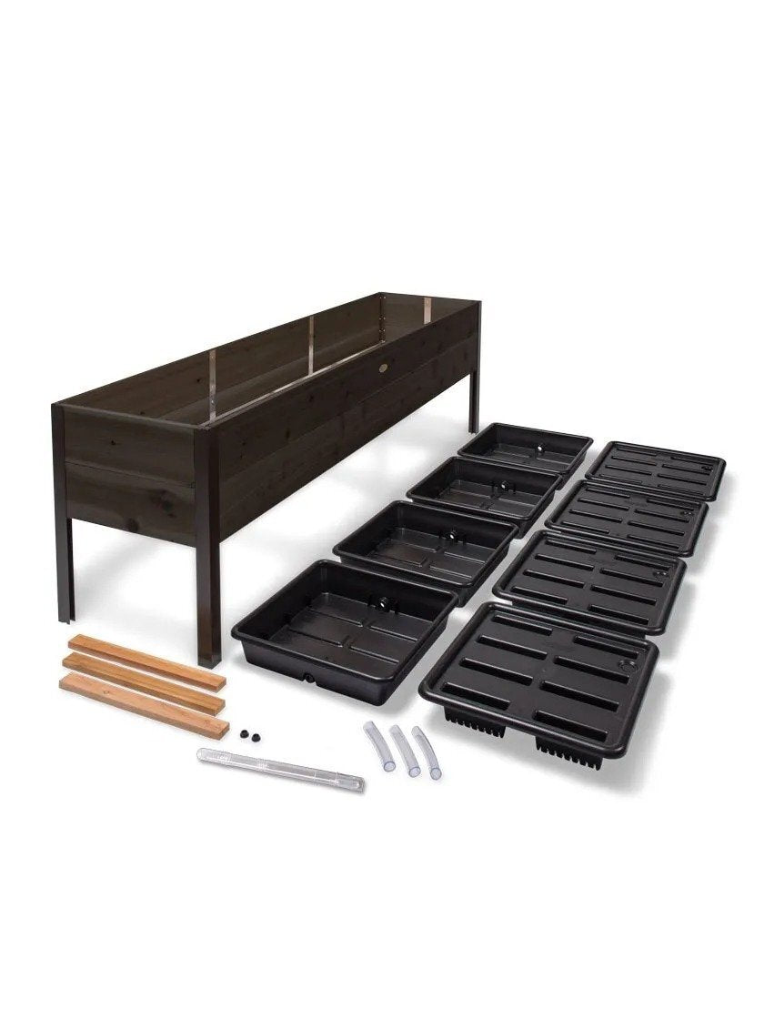EcoStained Self-Watering Raised Planter Box with Aluminum Legs, Cedar/Cypress, 96 x24 x29