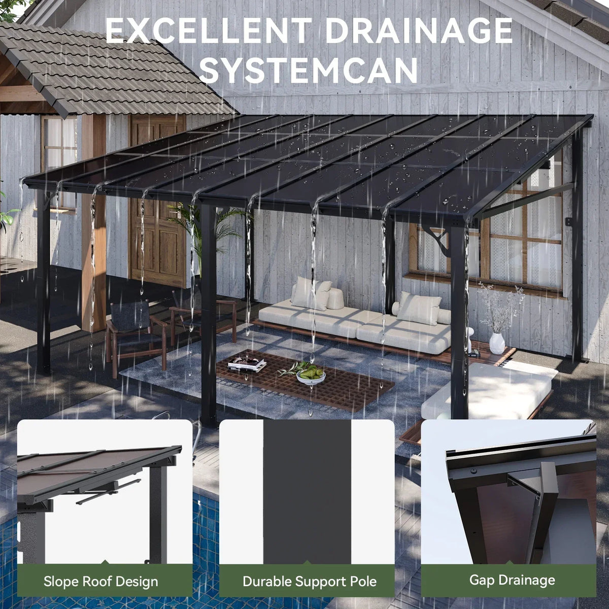 2026 NEW Aoxun 8' x 5' Gazebo for Patio, Gazebo Pergola with Sloped Roof, Grill Gazebo Large Wall-Mounted Heavy Duty Awnings, for Backyard, Deck, Patio