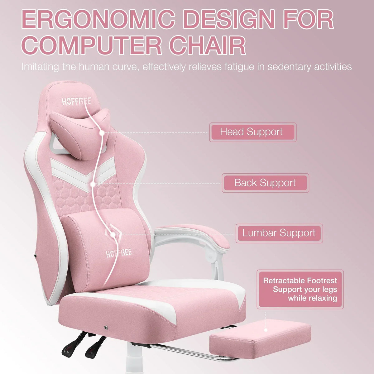 2026 NEW Hoffree Gaming Chair with Massage Fabric Office Chair with footrest for Adults, Ergonomic Gamer Chair with Headrest and Lumbar Support for Office Gaming, 440 LBS