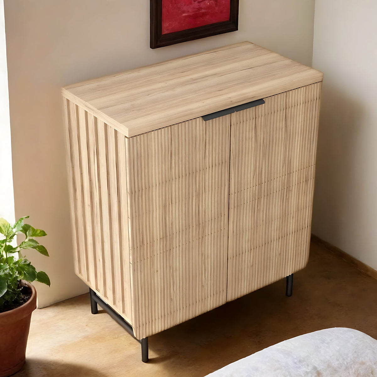 2026 NEW Vivvoo 30" Wood Nightstand Fluted Door Accent Cabinet