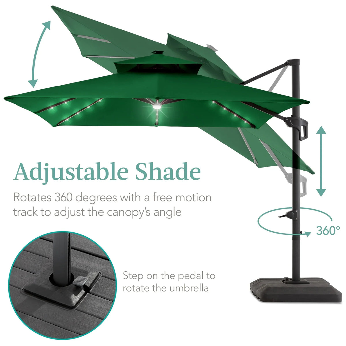 2026 NEW Best Choice Products 10x10ft 2-Tier Square Outdoor Solar LED Cantilever Patio Umbrella w/ Base Included - Tan