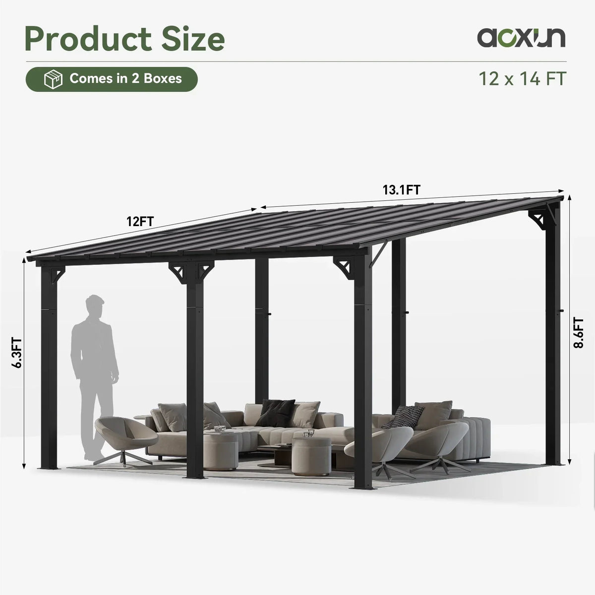 2026 NEW Aoxun 8' x 5' Gazebo for Patio, Gazebo Pergola with Sloped Roof, Grill Gazebo Large Wall-Mounted Heavy Duty Awnings, for Backyard, Deck, Patio